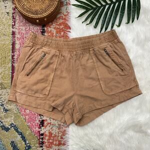 Aerie Brown Shorts Large Pull On Elastic Smocked Zippered Pockets Casual Neutral